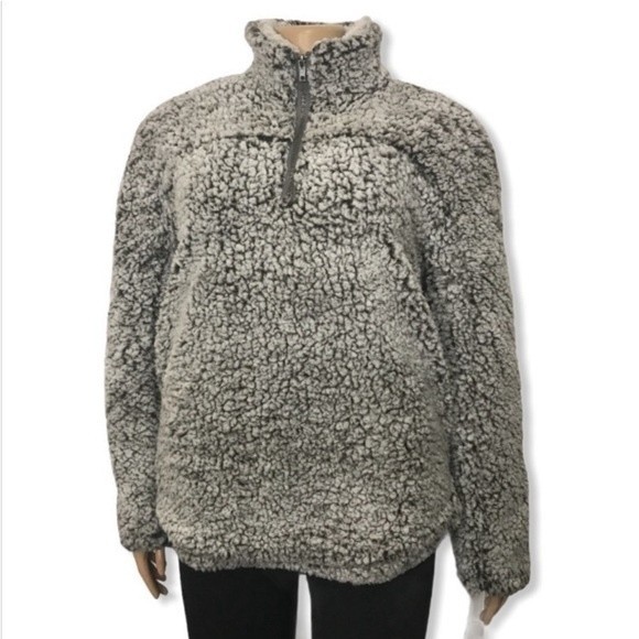 Altar'd State Wubby Sweater Gray Teddy Sherpa Quarter Zip pockets size S - Picture 3 of 12